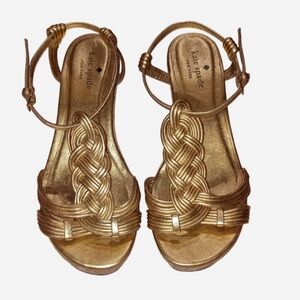 Kate Spade Metallic Gold Braided Wedge Sandals
